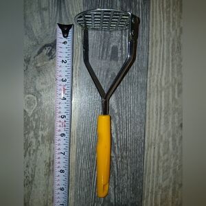 Vintage Household Potato Masher Stainless Steel Yellow Handle